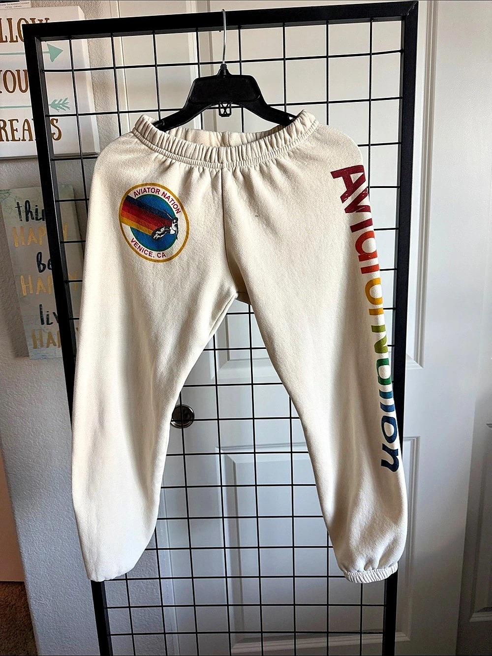 Aviator Nation Logo Sweatpants in Cream & Multicolor